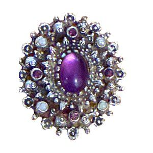 Vintage Sara Coventry Purple Cabochon Brooch With Faux Pearls & Rhinestones